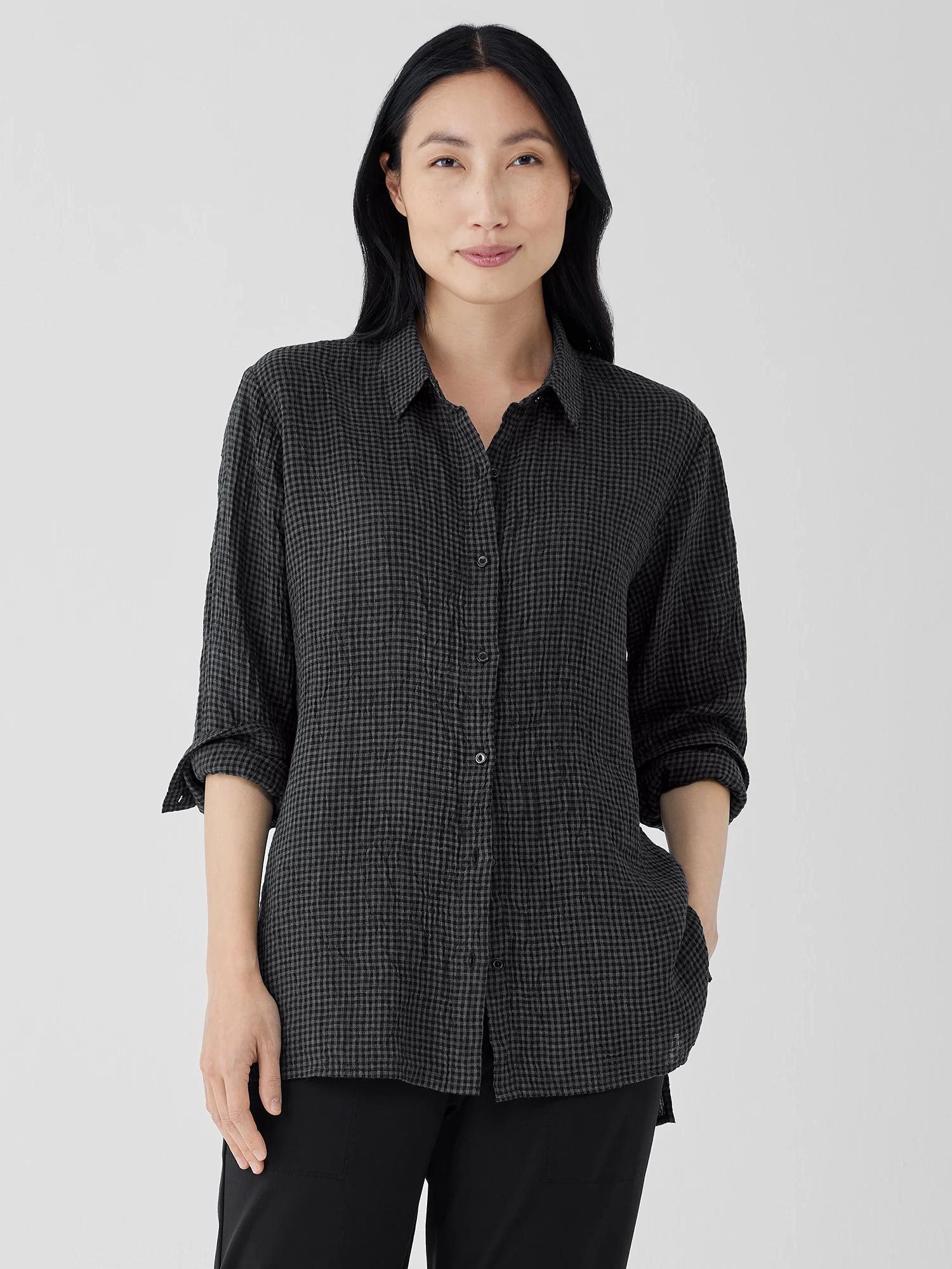 EILEEN FISHER Puckered Organic Linen Classic Collar Shirtfemale product image