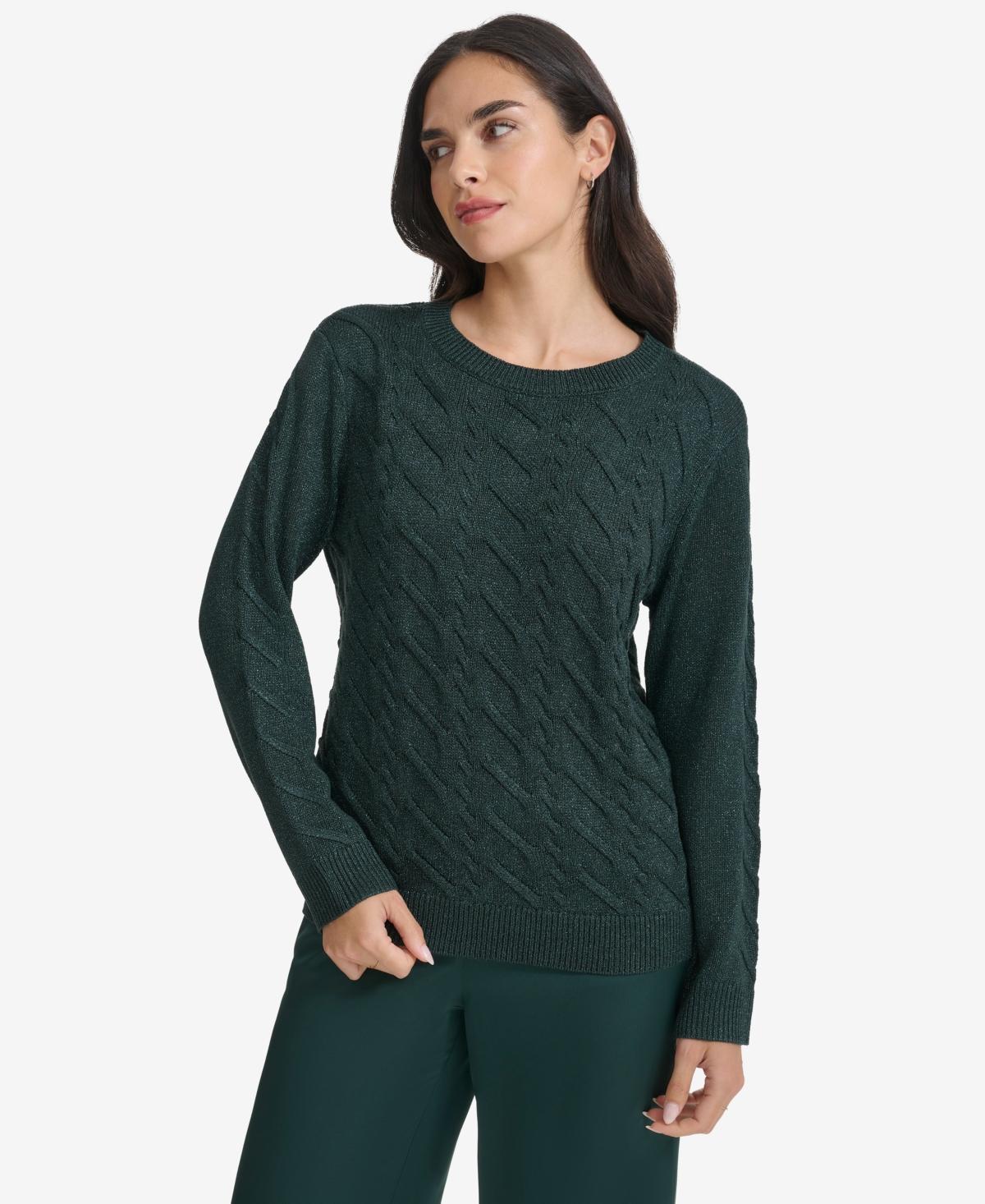 Calvin Klein Womens Metallic Cable-Knit Sweater Product Image