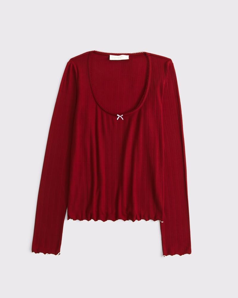 Long-Sleeve Pointelle Sleep Top product image