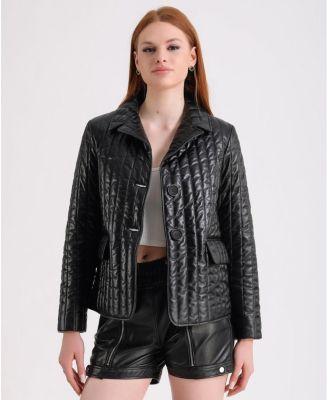 Women's Leather Blazer, Black Product Image