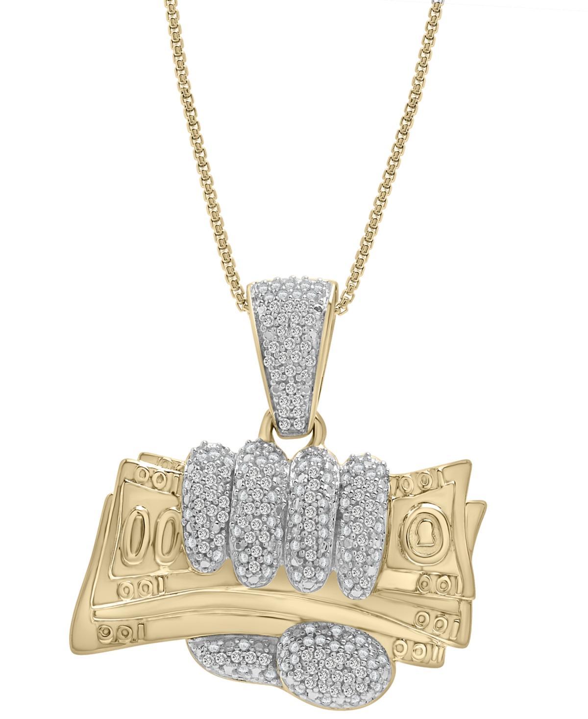 Mens Diamond Hand with Money 22 Pendant Necklace (1/2 ct. t.w.) in 14K Gold-Plated Sterling Silver Product Image