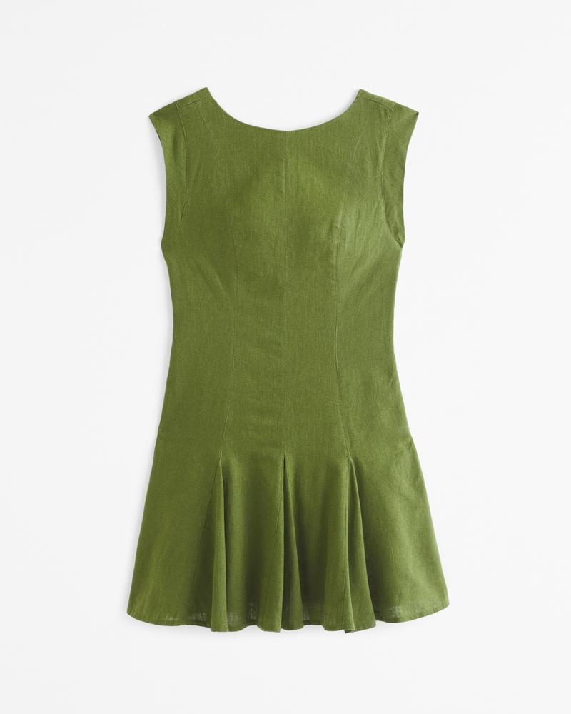 Linen-Blend Godet Mini Dress Product Image