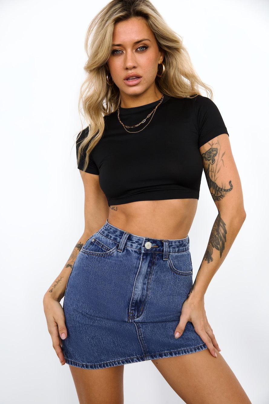 DNM High Rise Denim Mini Skirt Mid Blue Product Image