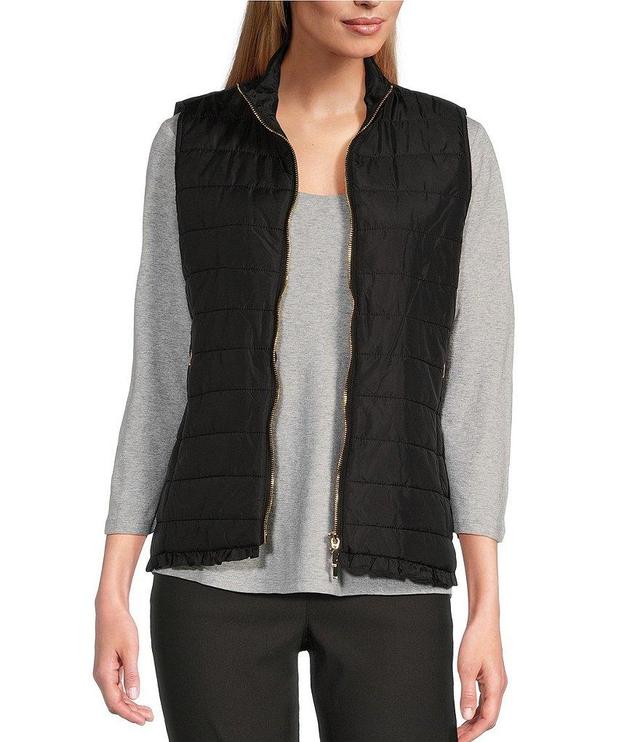 Multiples Woven Stand Collar Sleeveless Quilted Vest Product Image