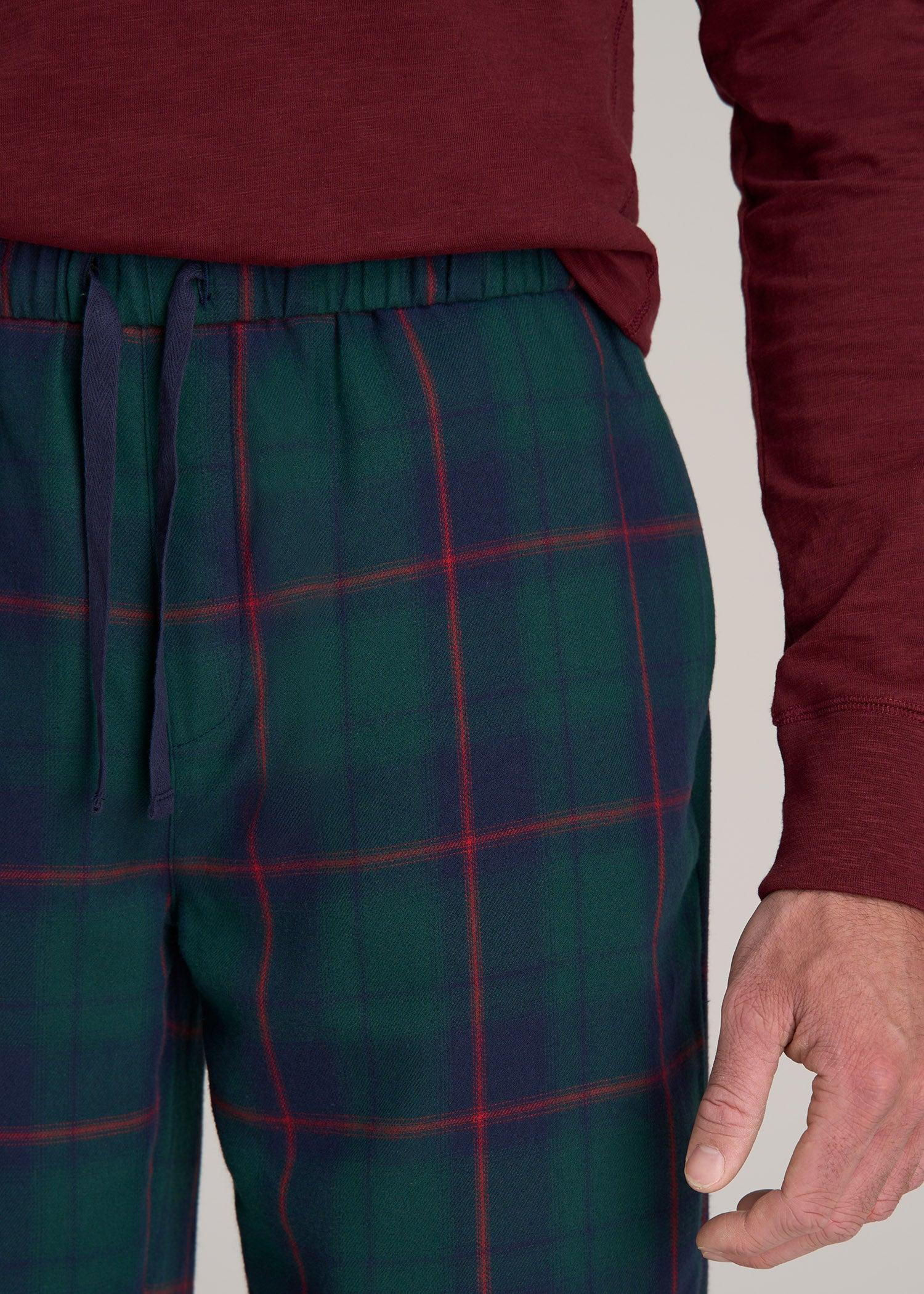 Plaid Pajama Pants for Tall Men in Green and Red Tartan Male Product Image