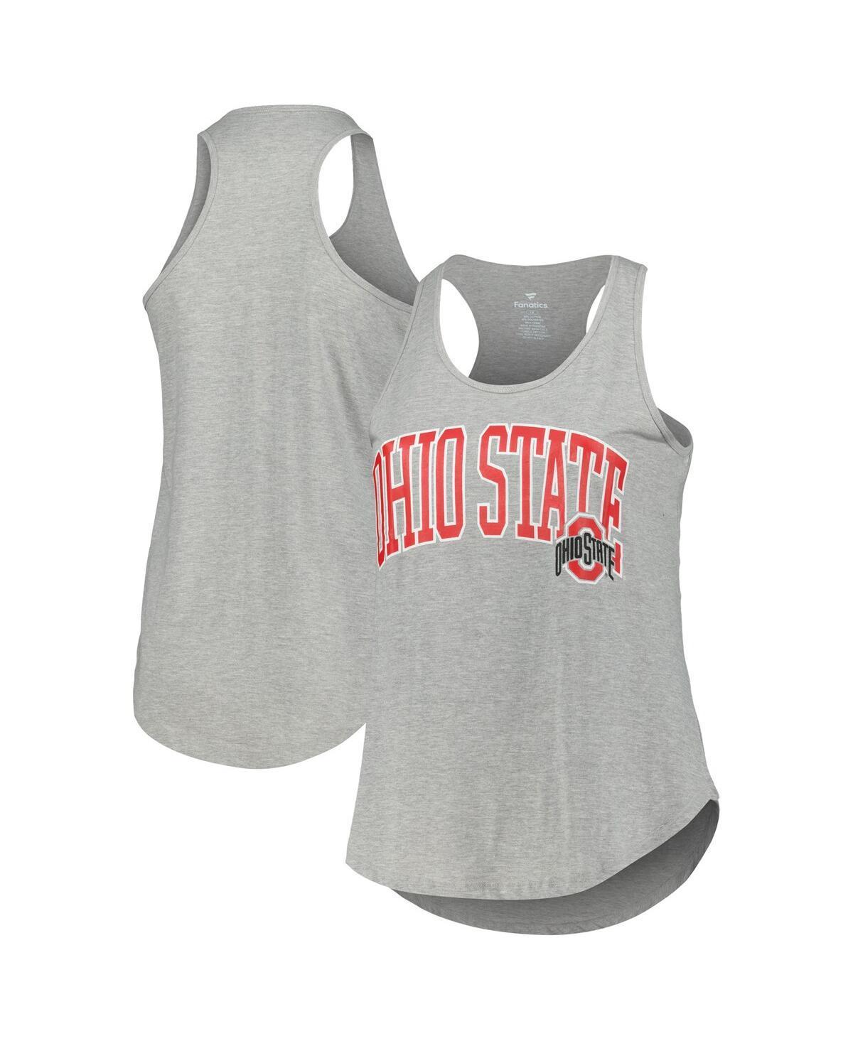 Profile Womens Heather Gray Ohio State Buckeyes Arch Logo Racerback Scoop Neck Tank Top Product Image