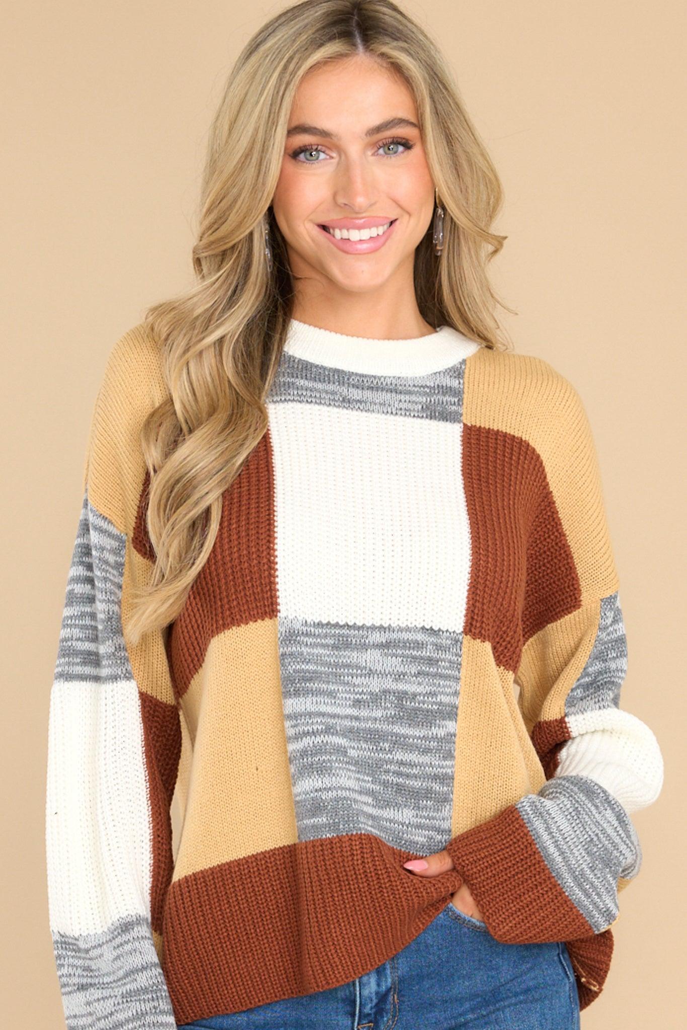 Ready To Rally Brown Multi Print Sweater product image