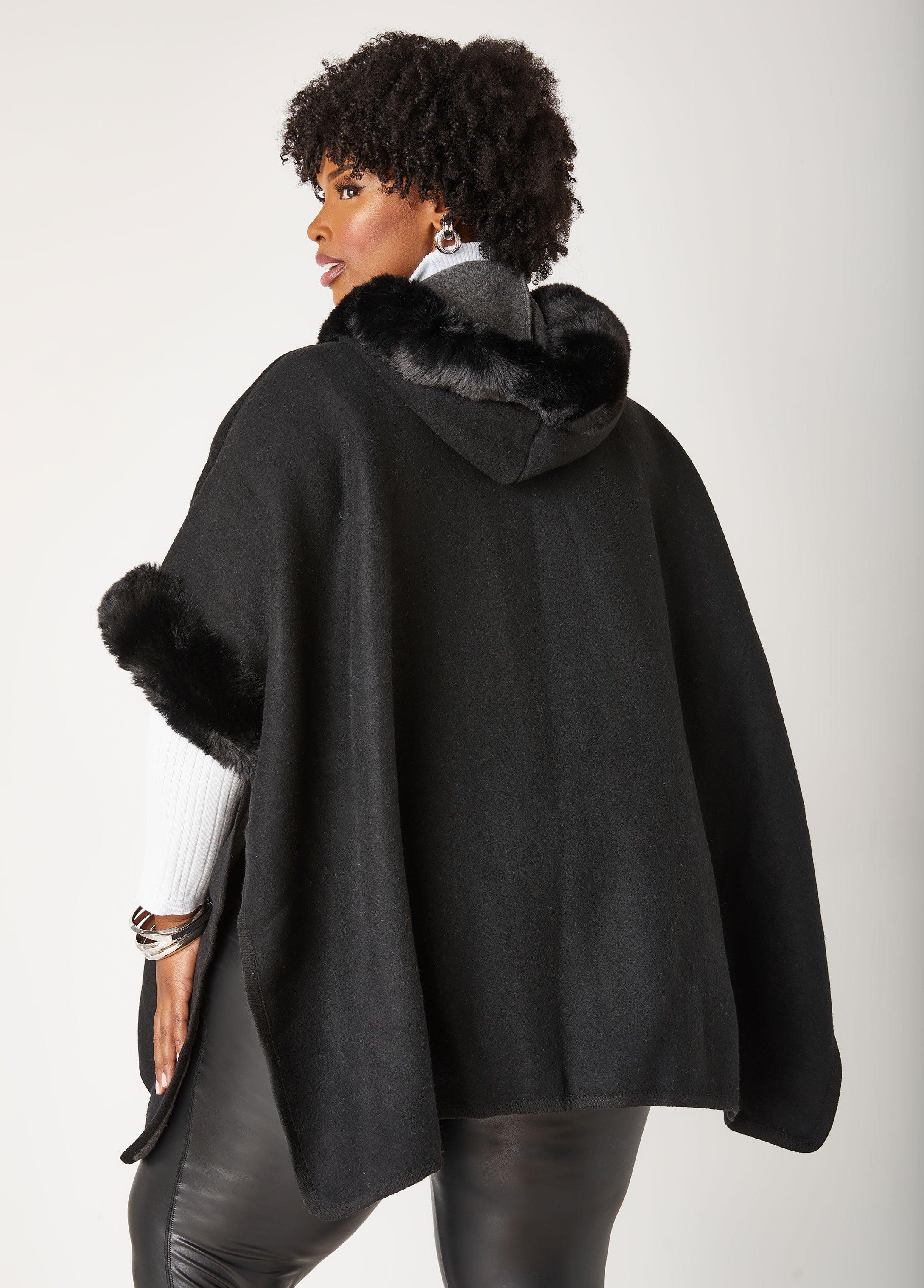 Faux Fur Trimmed Fleece Poncho Product Image