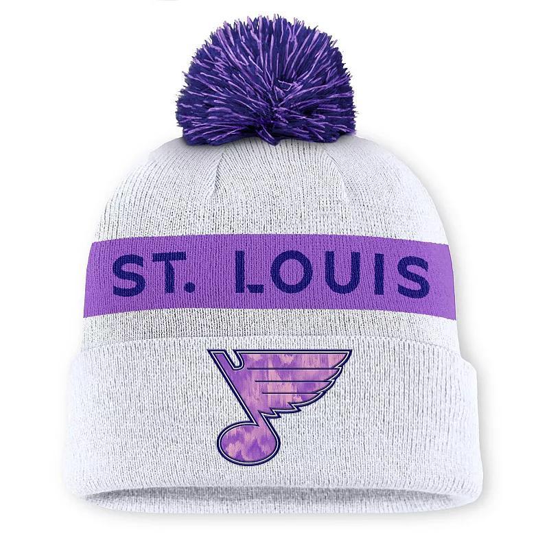 Mens Fanatics St. Louis Blues Hockey Fights Cancer Authentic Pro Cuffed Knit Hat with Pom Product Image