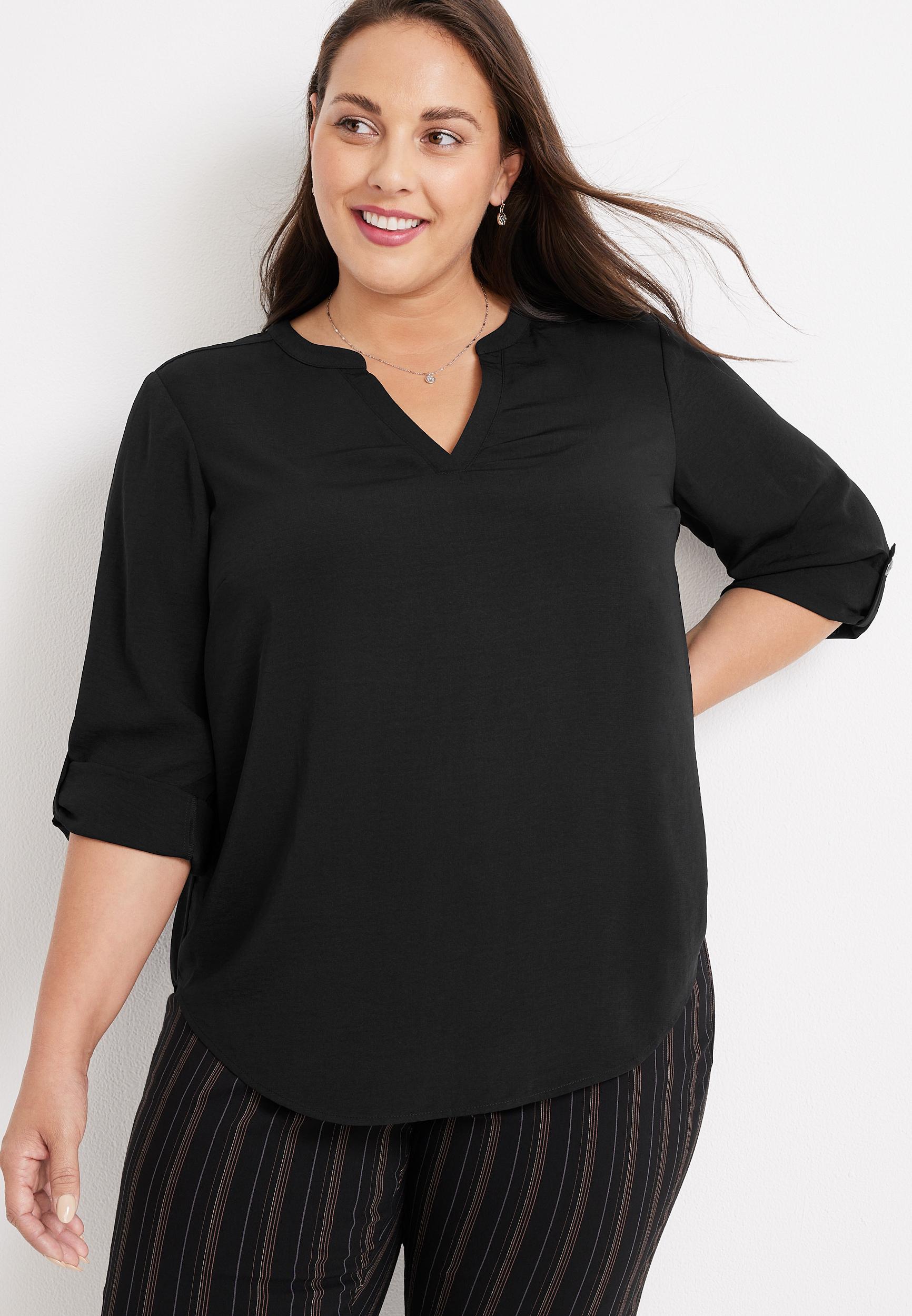 Maurices 4X Plus Size Women's Atwood 3/4 Sleeve Popover Blouse White - 4X Product Image