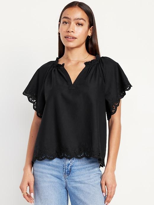 Embroidered Split-Neck Top Product Image