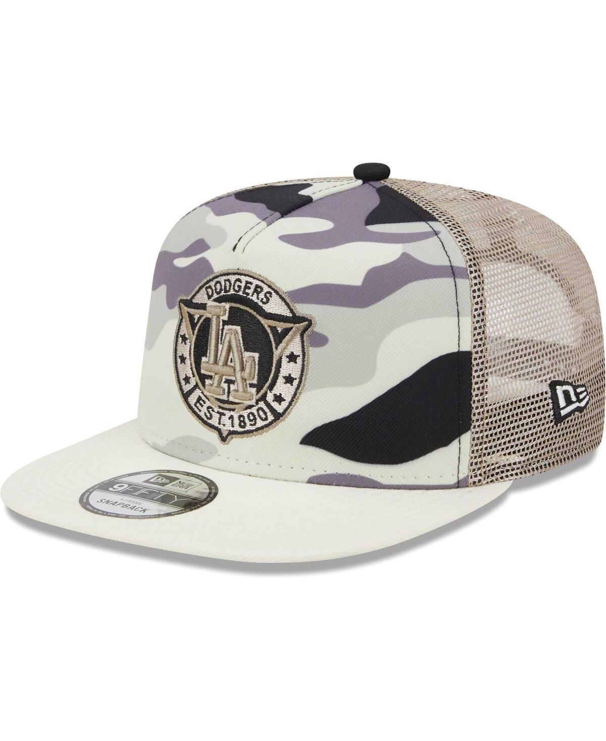 Mens New Era White Los Angeles Dodgers Chrome Camo A-Frame 9FIFTY Trucker Snapback Hat Product Image