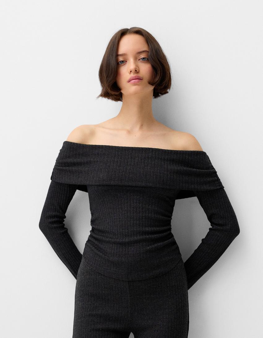 Ribbed sweater with Bardot neckline Product Image