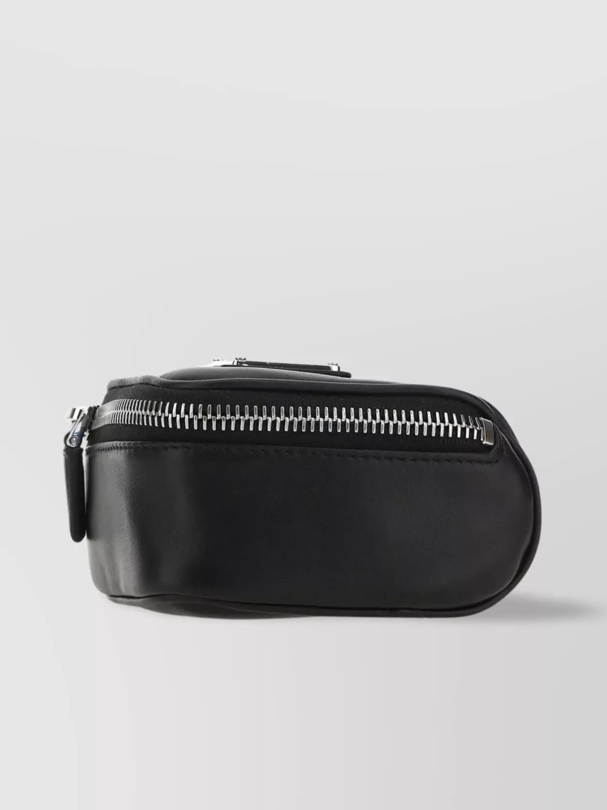 Leather Pouch With Detachable Strap And Silver-tone Hardware In Black Product Image