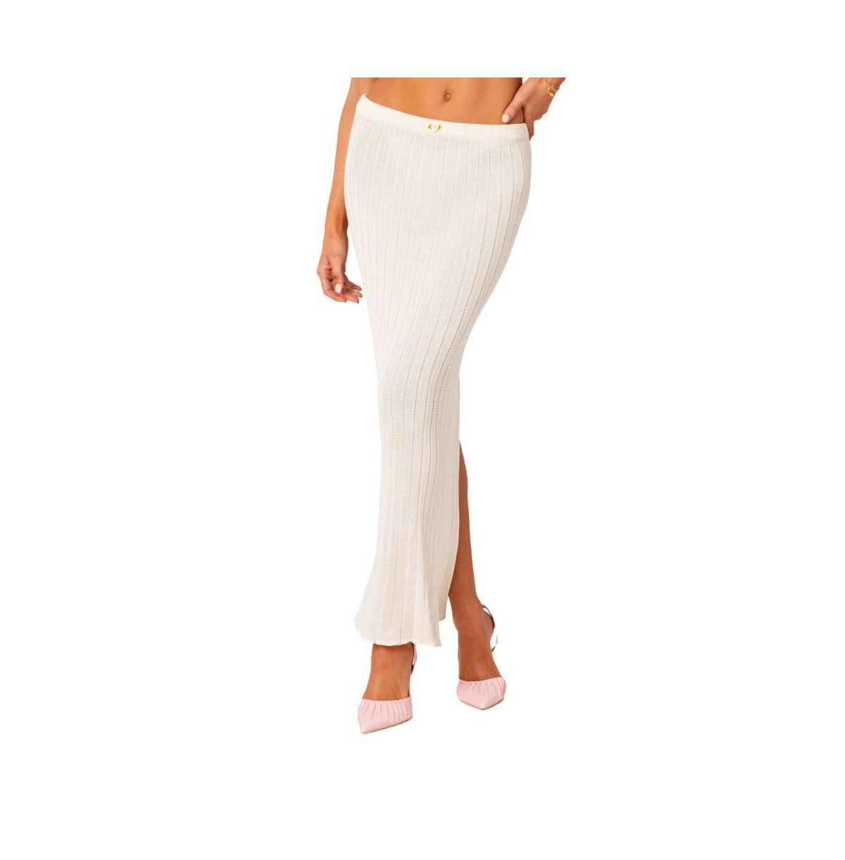 EDIKTED Rosebud Back Slit Knit Maxi Skirt in White at Nordstrom, Size X-Small Product Image