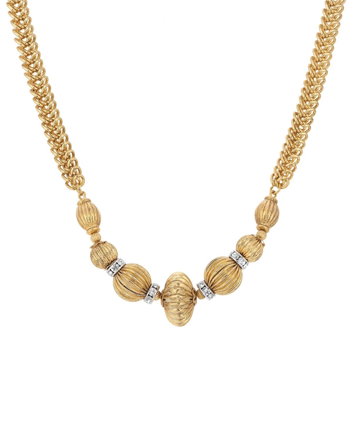 1928 Gold Tone Fluted Bead Crystal Accent Chain Necklace, Womens, Yellow Product Image