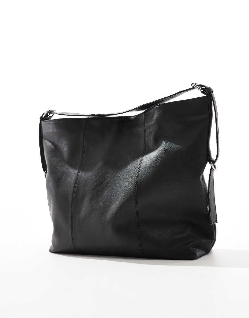 ASOS DESIGN leather buckle detail tote bag in black Product Image