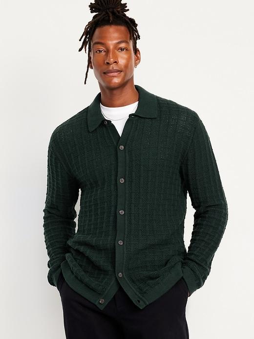 Button-Down Cable-Knit Sweater Product Image