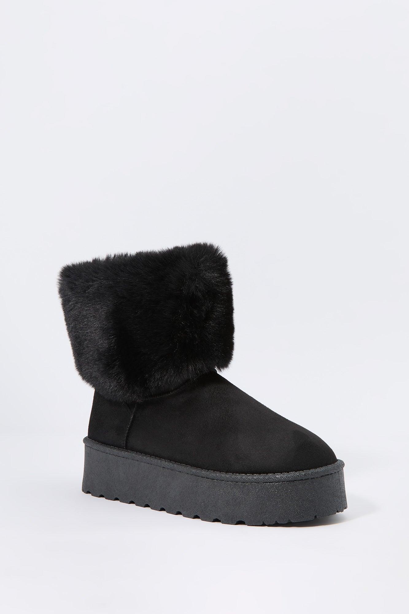 Faux Fur Collared Platform Booties Female Product Image