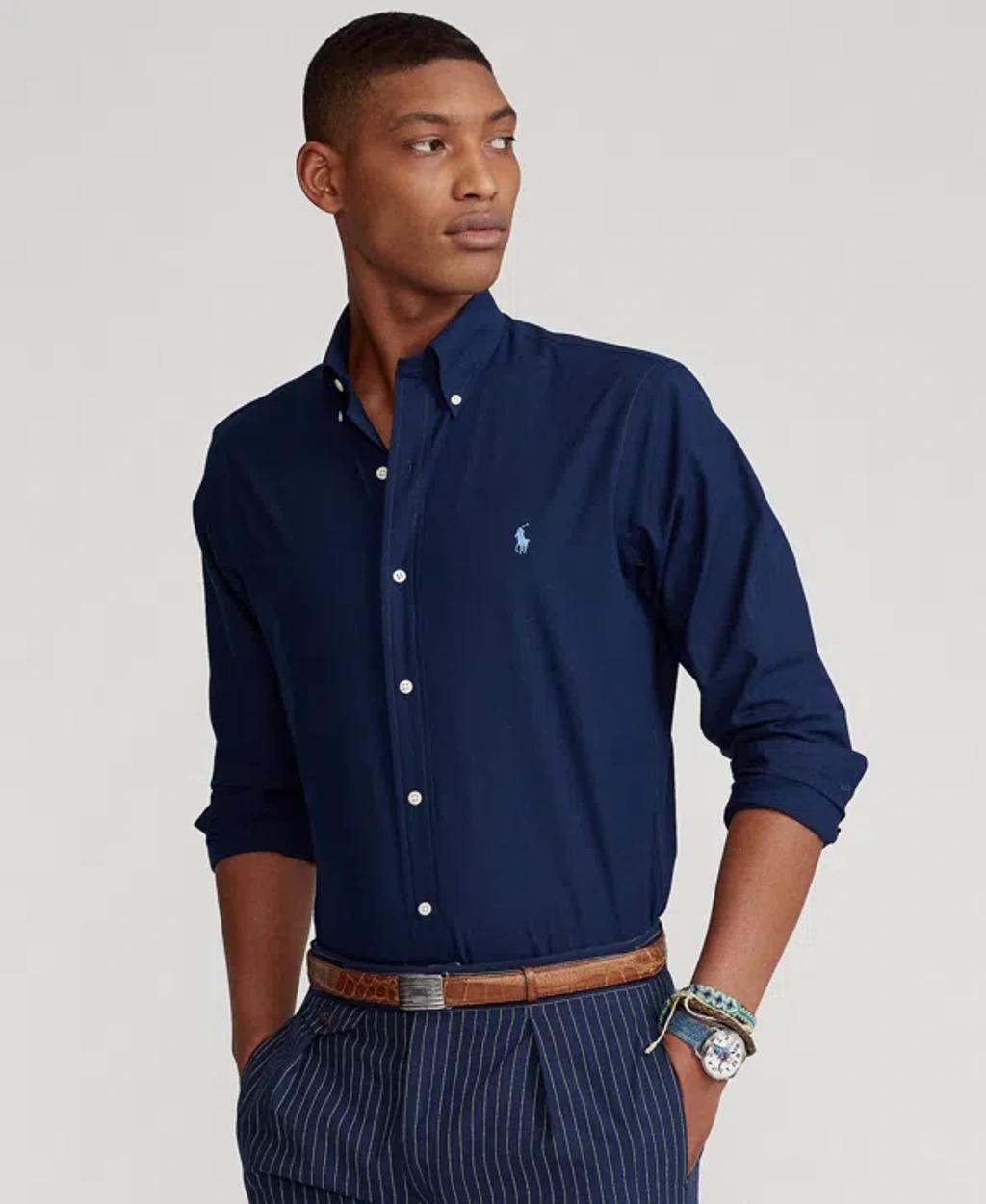 POLO RALPH LAUREN Men's Classic-fit Stretch Poplin Shirt In Newport Navy Product Image