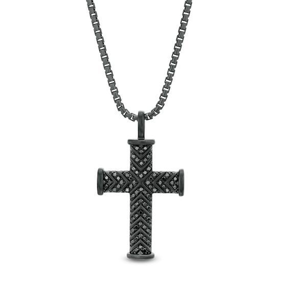 Vera Wang Men 3/8 CT. T.w. Black Diamond Chevron Cross Pendant in Sterling Silver with Black Rhodium - 22" Product Image