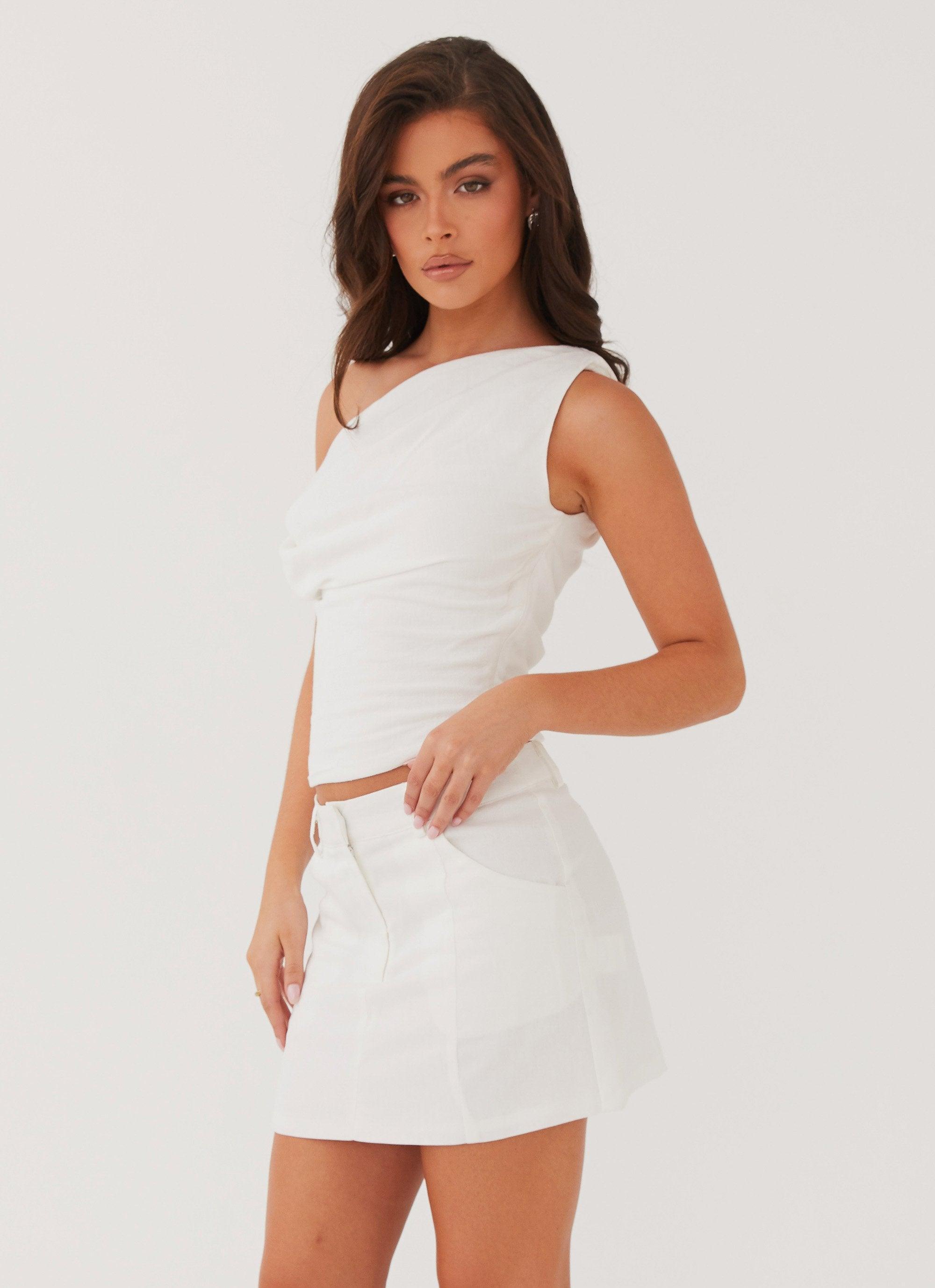 Marissa Linen One Shoulder Top - White Product Image