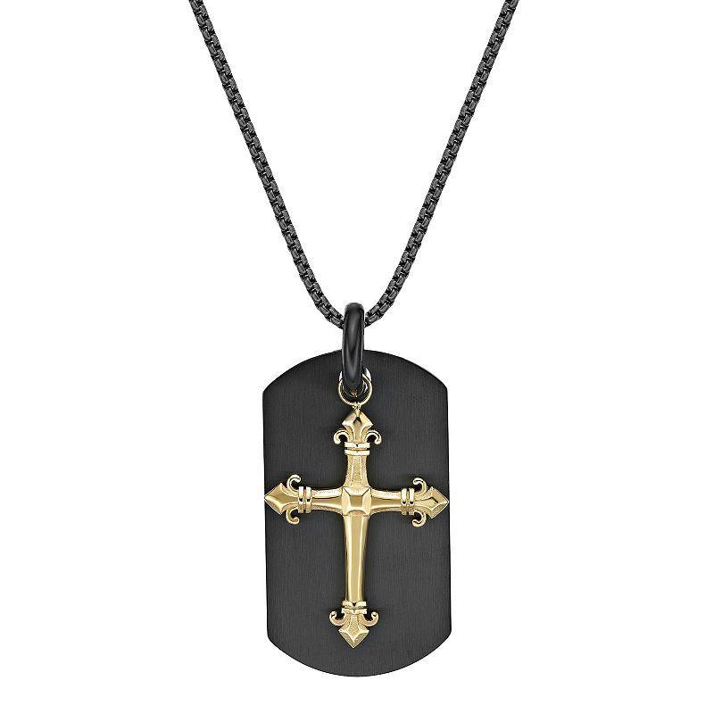 LYNX Mens Two Tone Stainless Steel Cross Dog Tag Necklace Multi Product Image