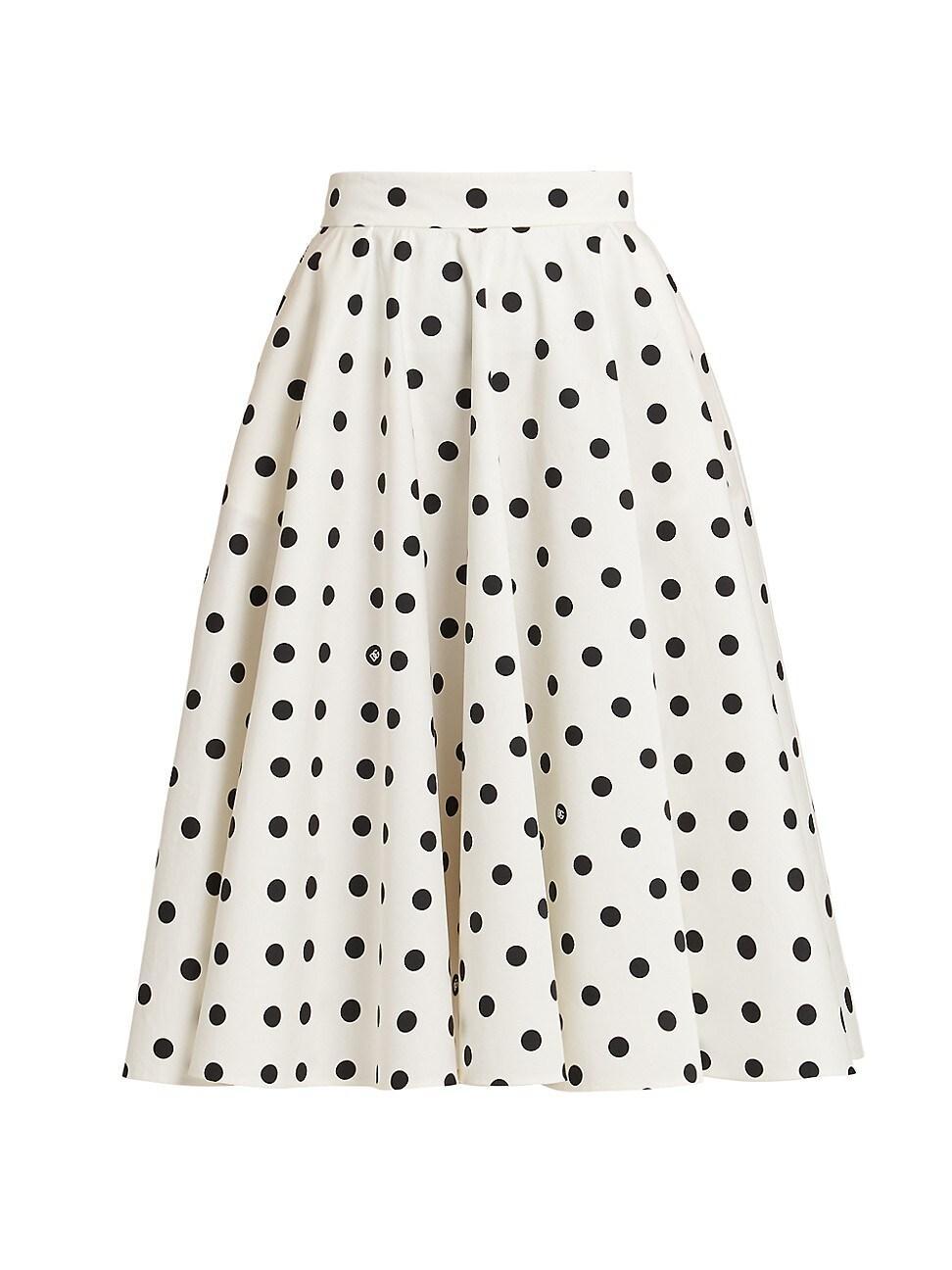 Womens Cotton Polka Dot Midi-Skirt Product Image