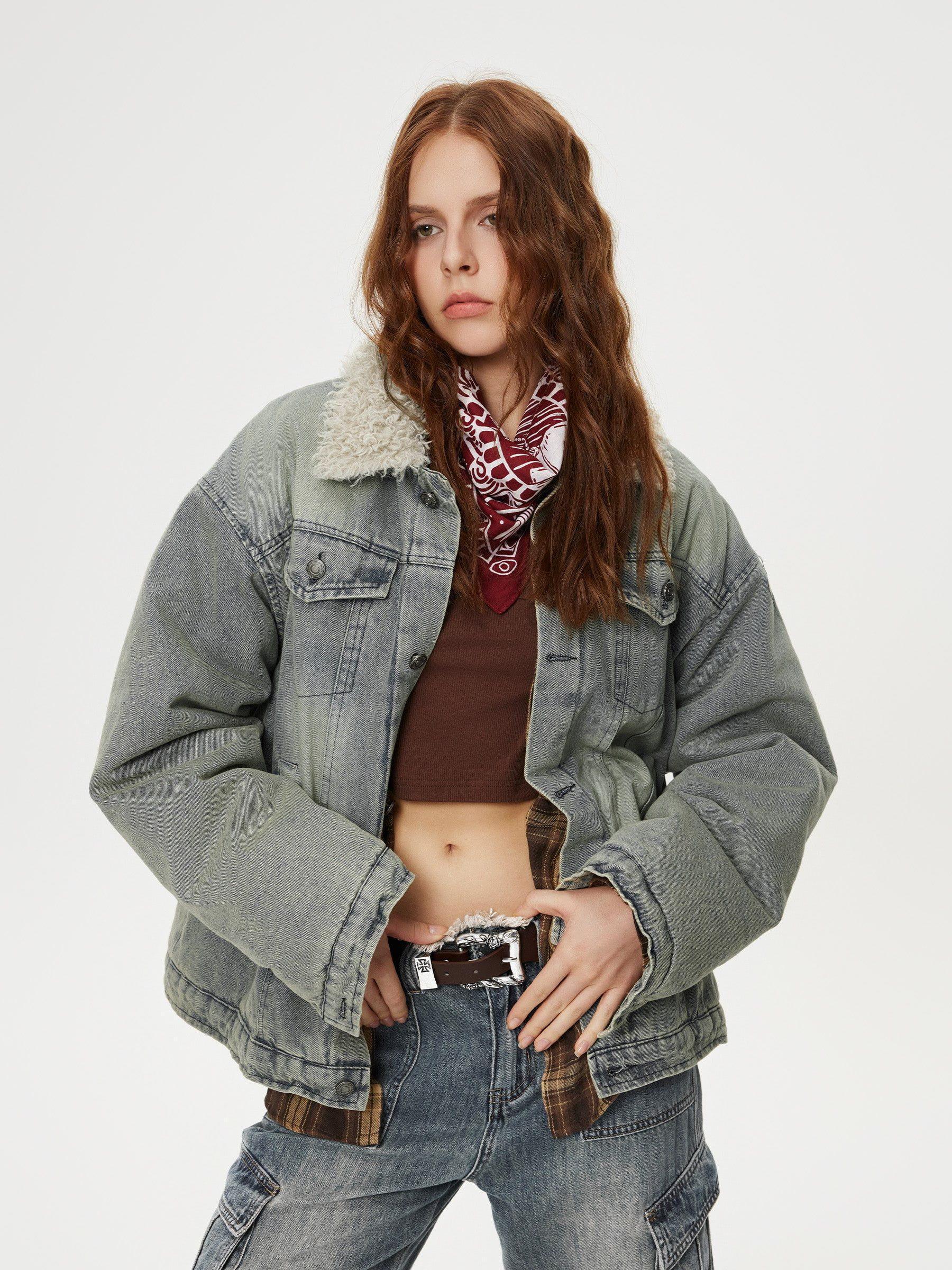 Aelfric Eden Sherpa Collar Washed Denim Coat Product Image