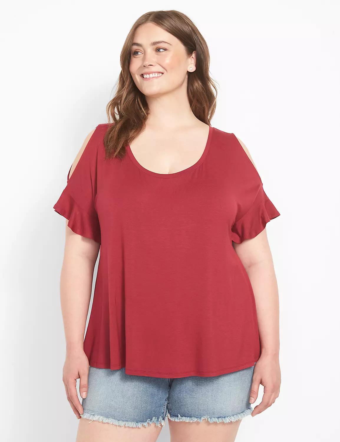 Swing Short-Sleeve Cold-Shoulder Top Product Image