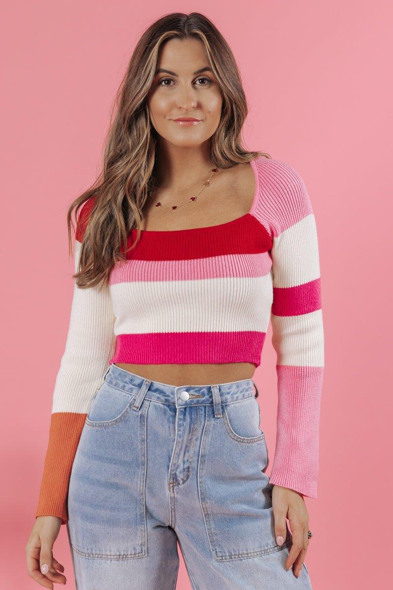 Red Color Block Striped Top - FINAL SALE Product Image