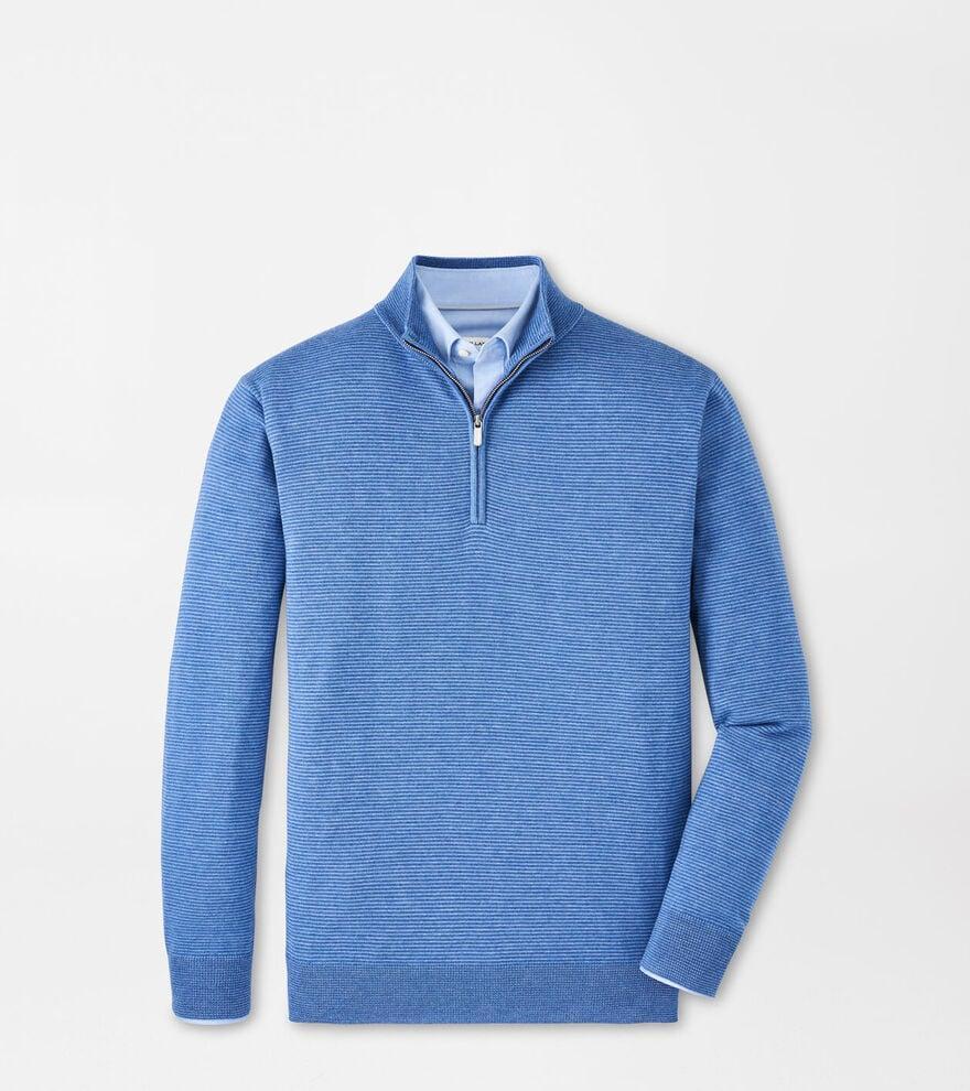 Peter Millar Mens Canton Stripe Quarter Zip Sweater | Color: Ocean Blue | Size: S Product Image