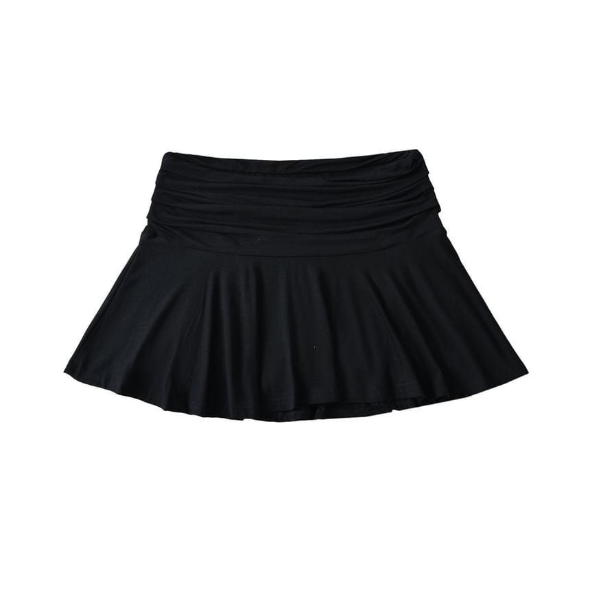 High Rise Plain Ruched A-Line Mini Skirt Product Image