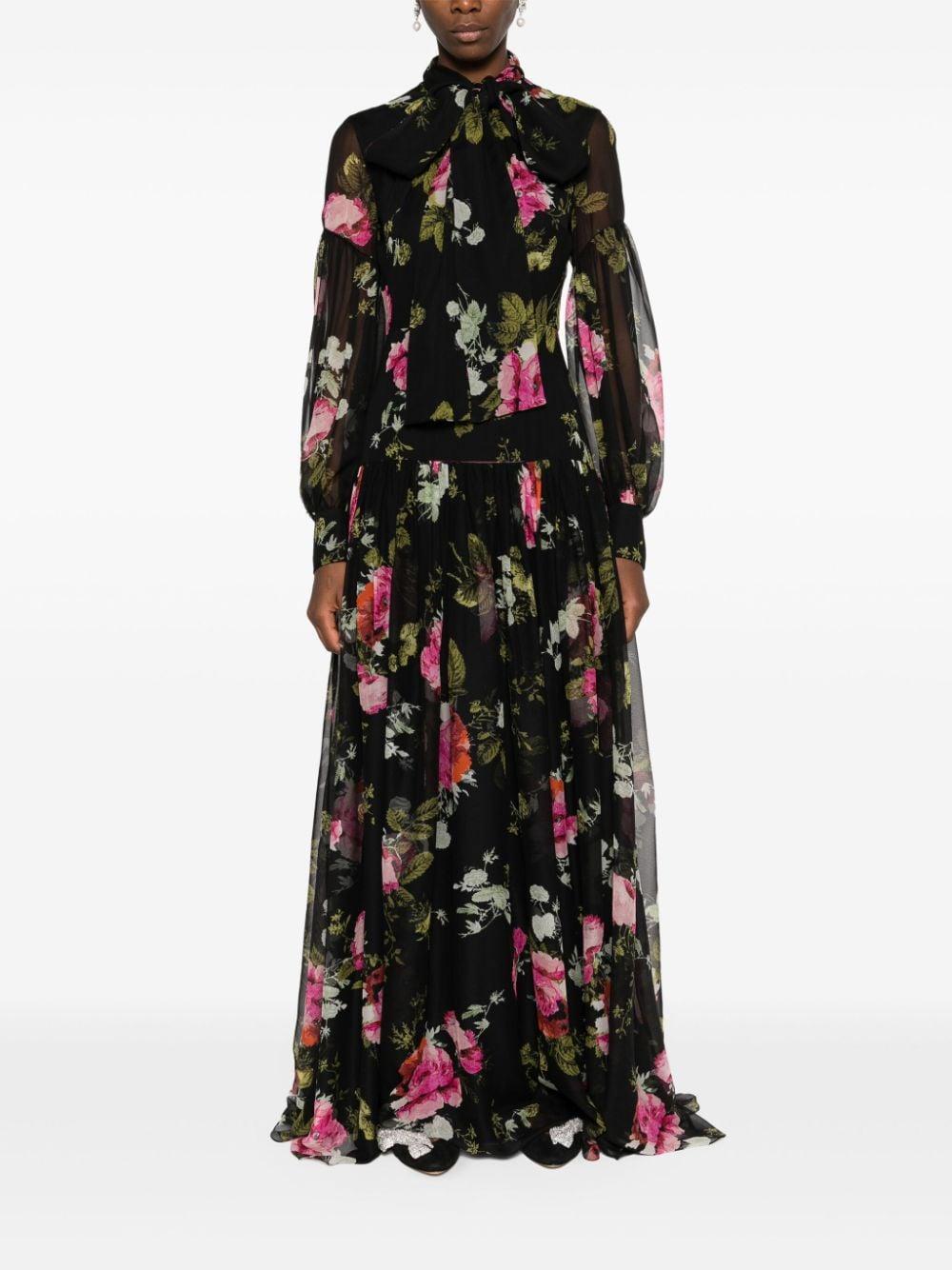 Floral-print Chiffon Maxi Dress In Black Product Image