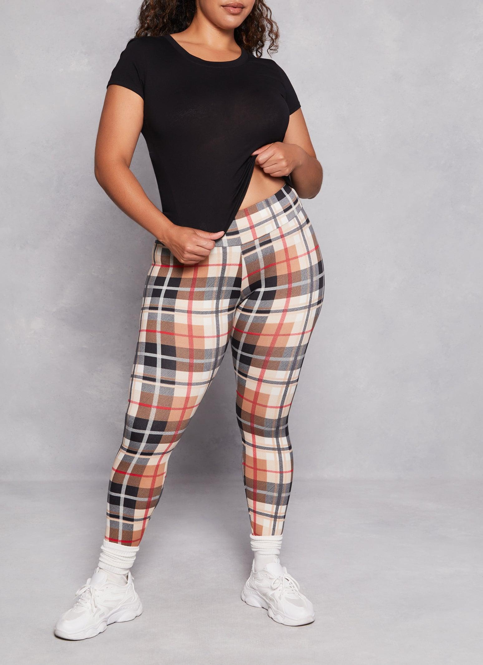 Womens Plus Size Plaid Soft Knit High Waist Leggings Product Image