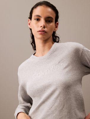 Calvin Klein Womens Terry Lounge Relaxed Crewneck Sweatshirt - Grey - M Product Image