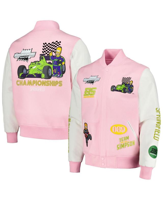 Freeze Max Mens Pink/White The Simpsons Racing Full-Zip Varsity Jacket Product Image