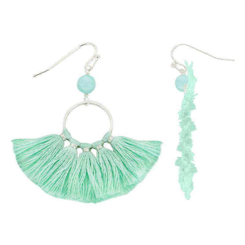 PANNEE BY PANACEA Gold Tone Raffia Mini Open Circle Tassel Drop Earrings, Womens, Green Product Image