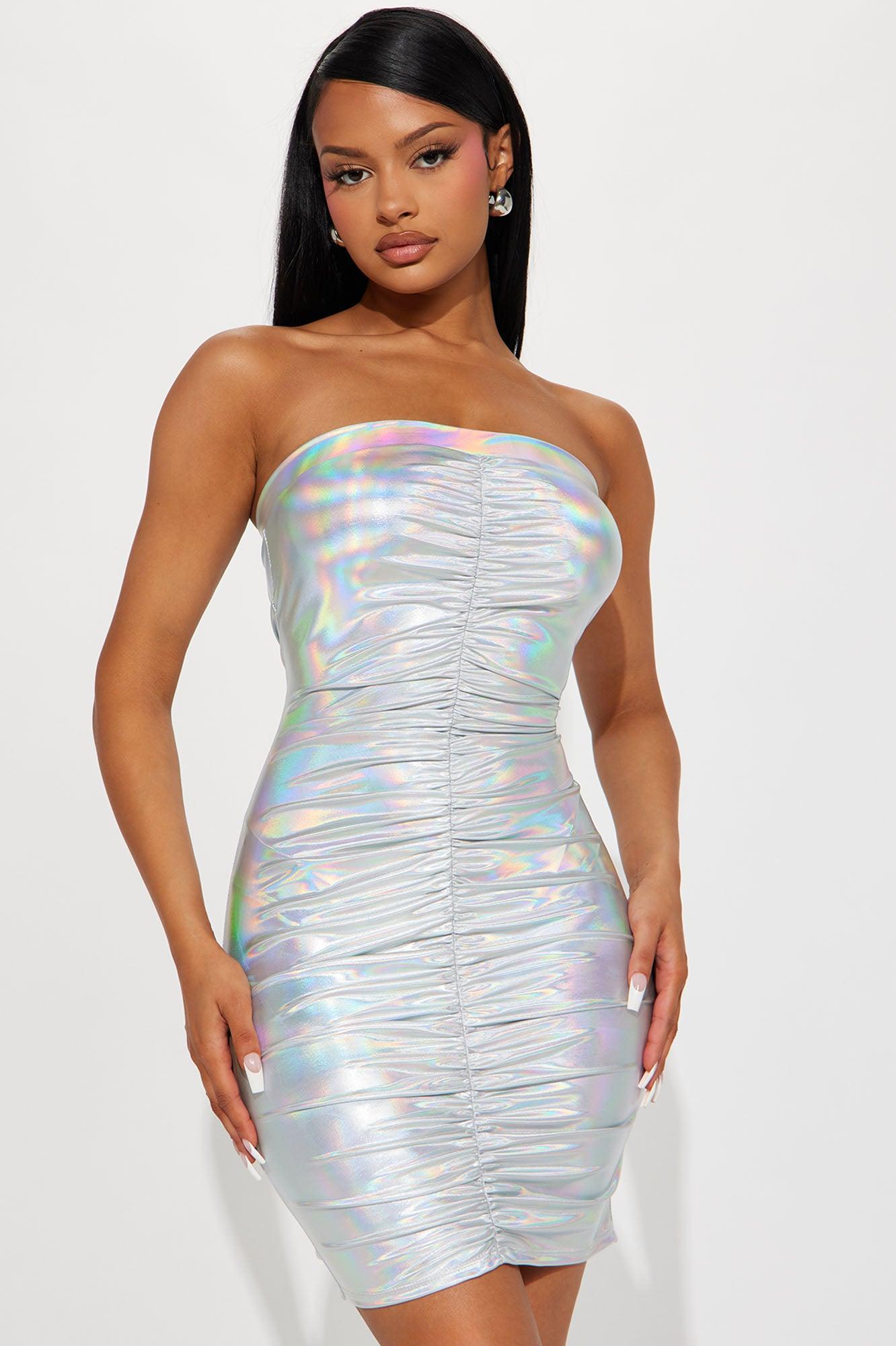 Mona Metallic Mini Dress - Silver Product Image