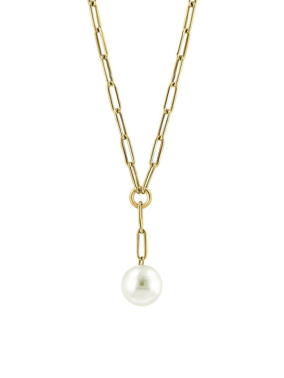 Womens 14K Yellow Gold & 11MM Freshwater Pearl Lariat Necklace Product Image