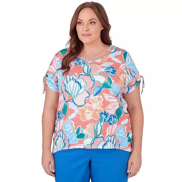 Plus Size Alfred Dunner Whimsical Pastel Floral Print Short Tie Sleeve Top, Womens Product Image