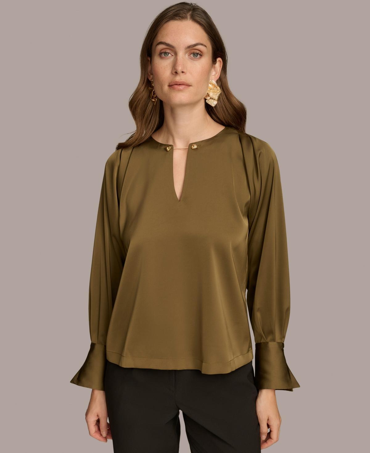 Donna Karan New York Womens Chain-Hardware Long-Sleeve Blouse Product Image