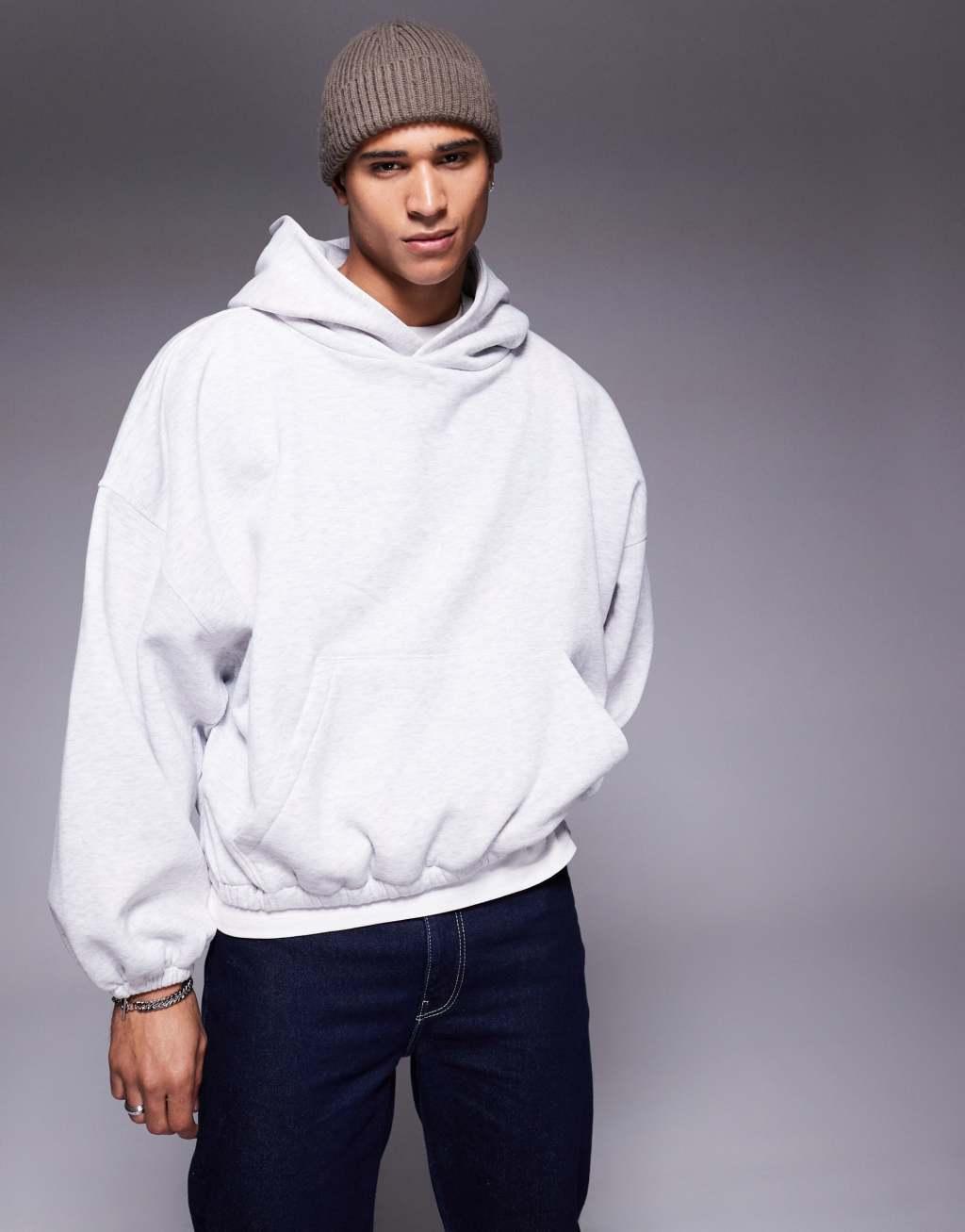 ASOS DESIGN extreme oversized boxy hoodie with underarm panels in gray heather Product Image