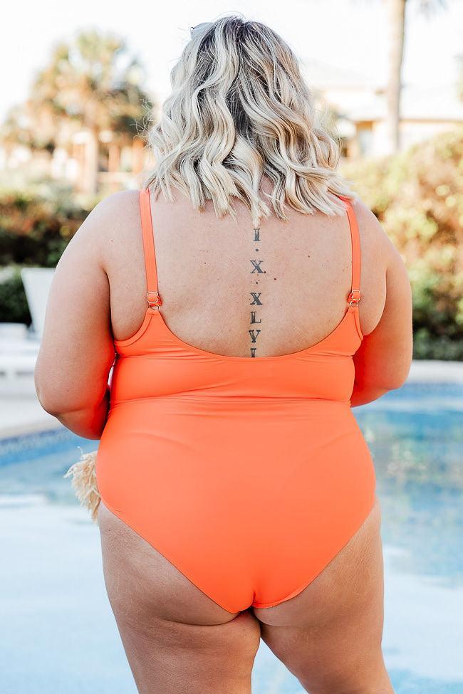 Lost In The Waves Bright Orange V-Neck One Piece Swimsuit FINAL SALE Product Image