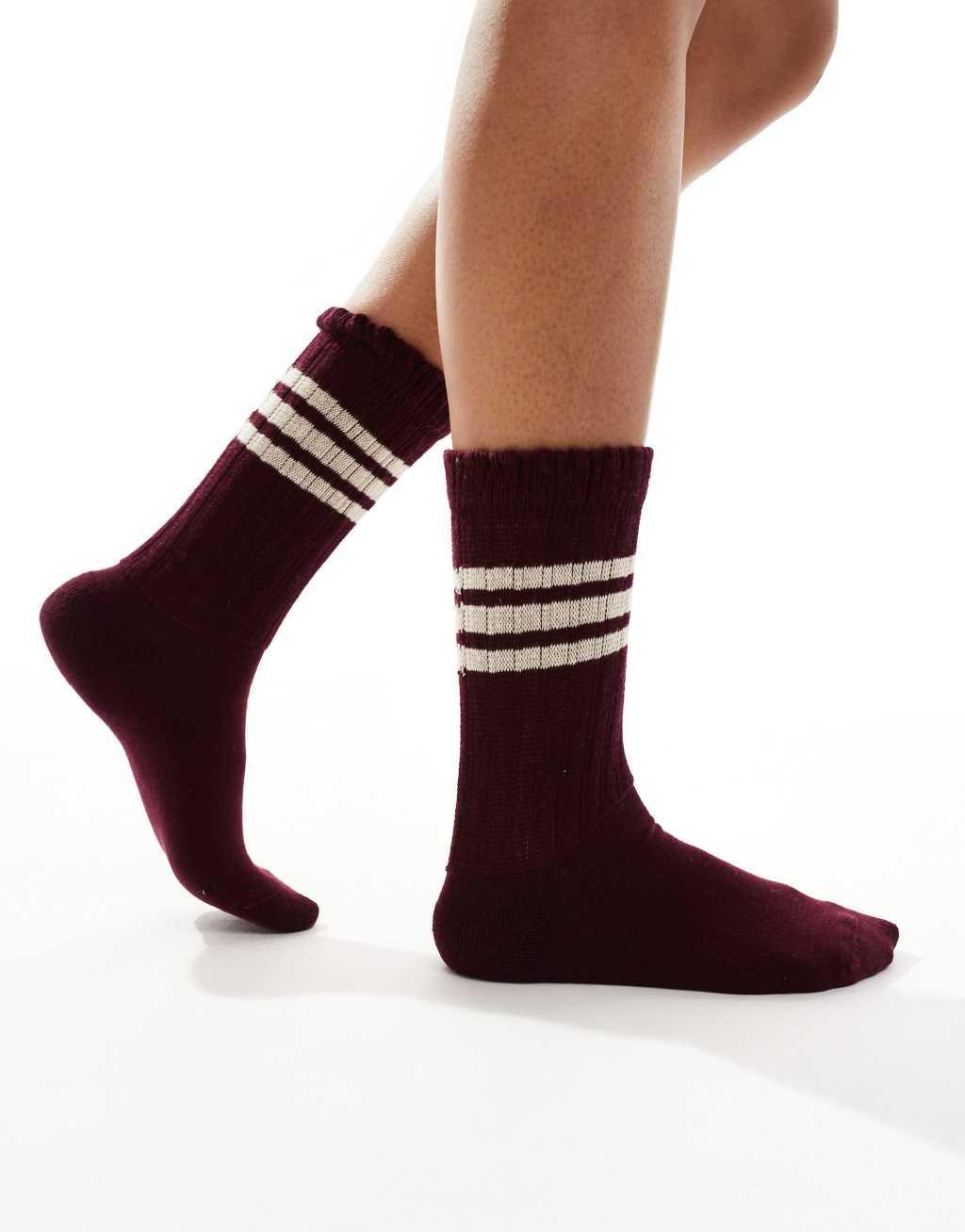 ASOS DESIGN 70s crew slouch socks with stripes Product Image