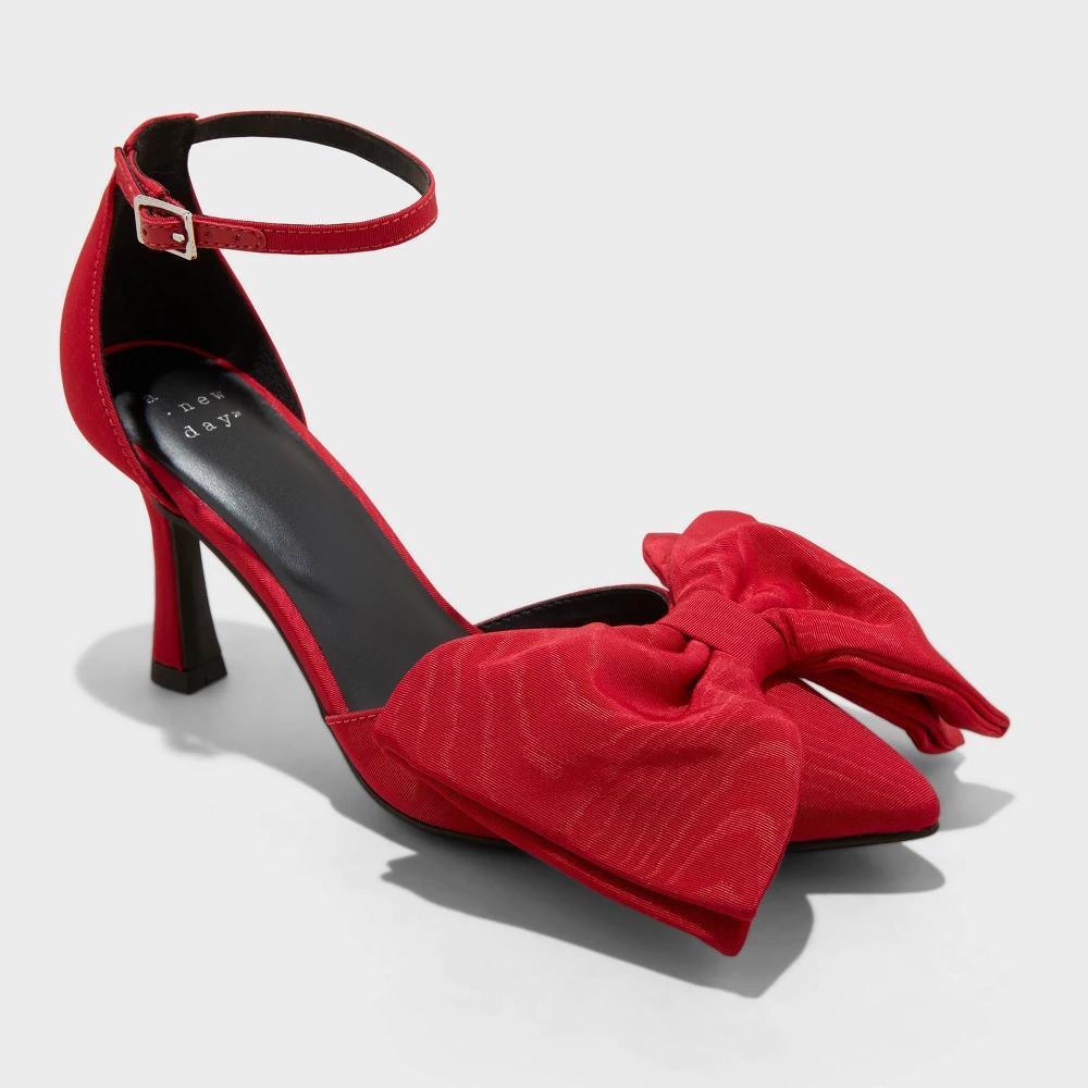 Womens Grace Bow Pumps with Memory Foam Insole - A New Day Red 9 Product Image