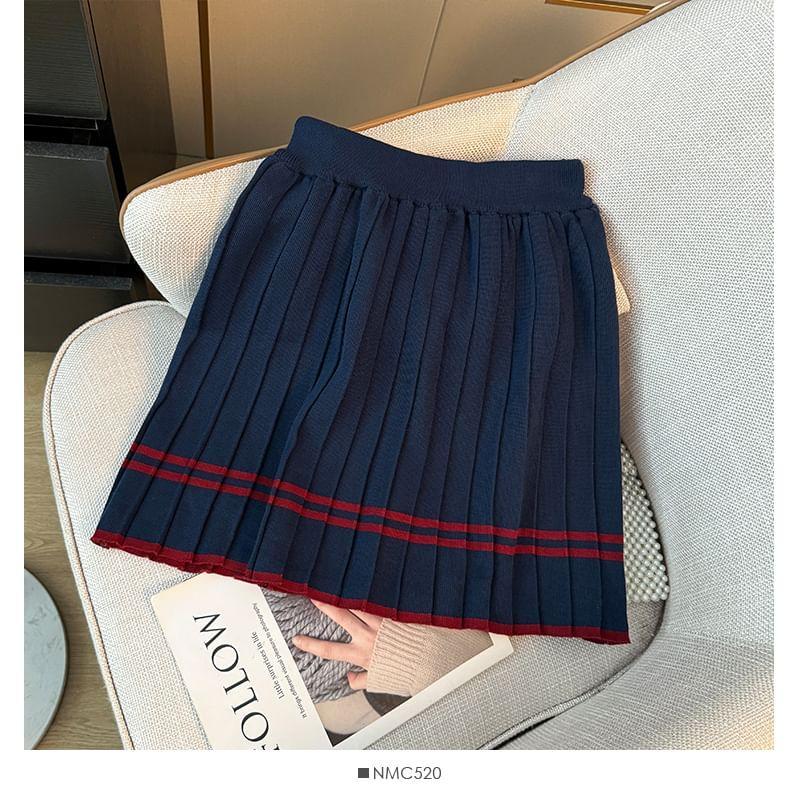 Striped High-Rise Pleated Mini Skirt in 5 Colors Product Image