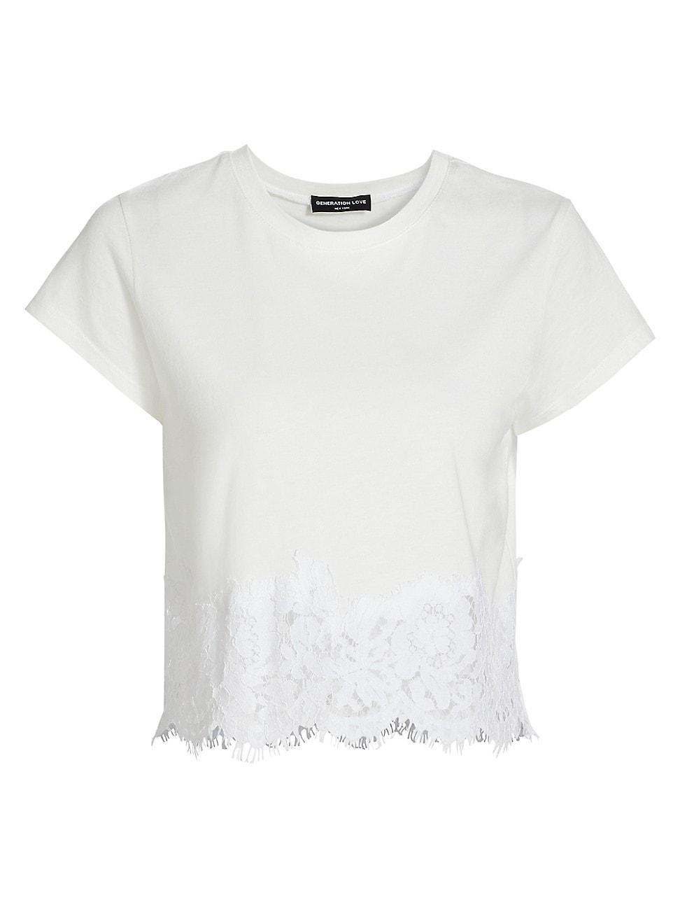 Womens Paige Lace-Hem T-Shirt Product Image