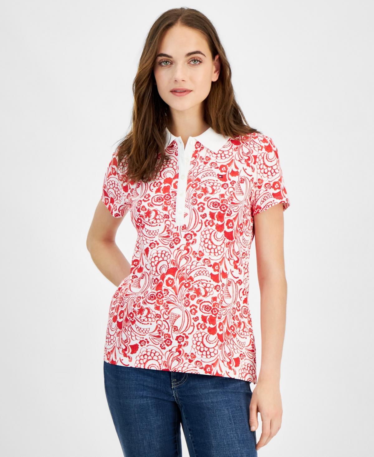 Women's Floral-Print Short-Sleeve Polo Top Product Image