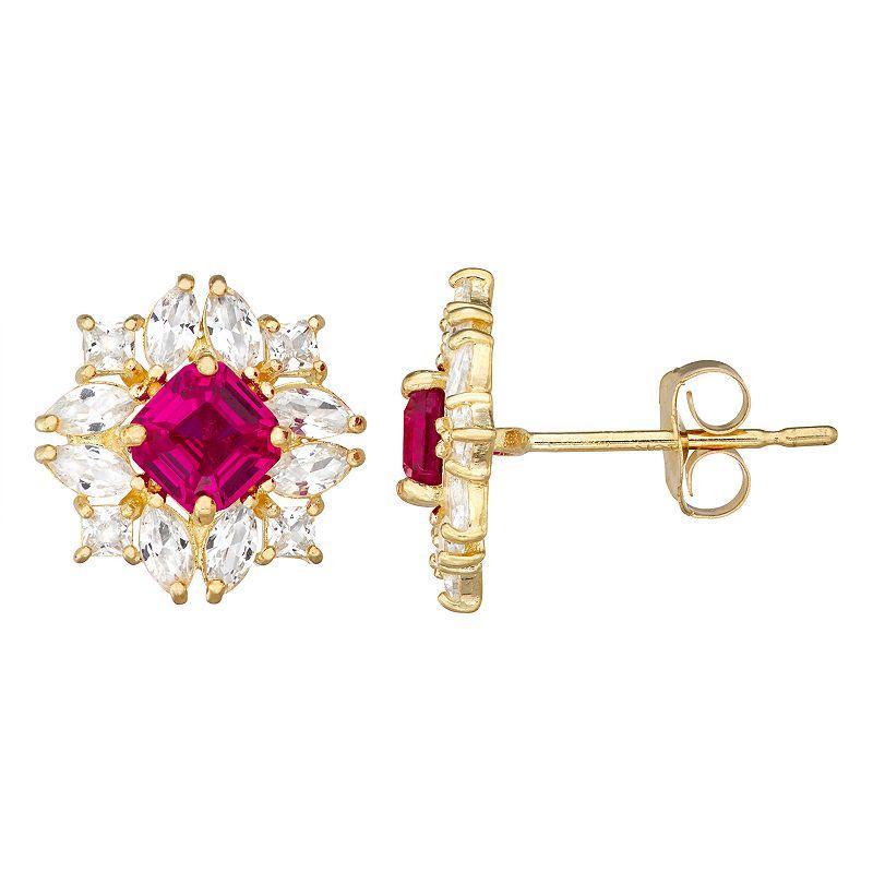 Designs by Gioelli 10k Gold Lab-Created Ruby & Lab-Created White Sapphire Stud Earrings, Womens, Red Product Image